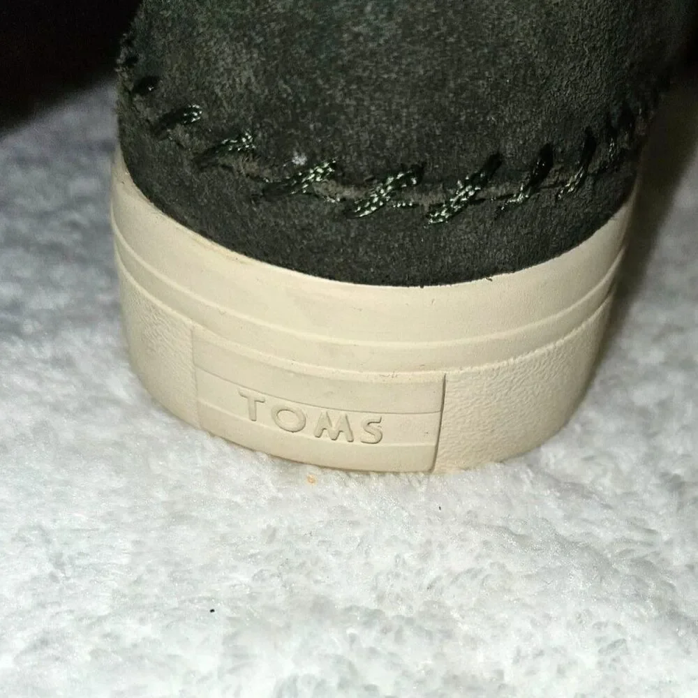 TOM'S Vista Forest Green Suede Winter Boots Fur Lining Size 6 NEW
